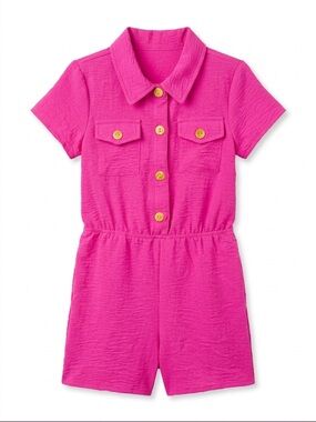 Girls' Hot Pink Short Sleeve One-Piece Romper